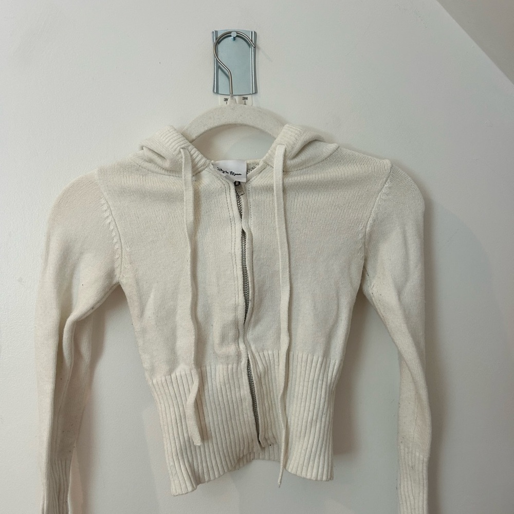 Cream Hooded Zip-Up Sweater
